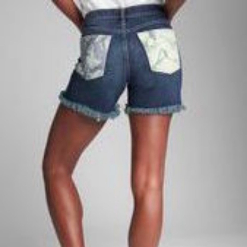 Gap Blue Mid Rise 5" Floral Patch Denim Shorts